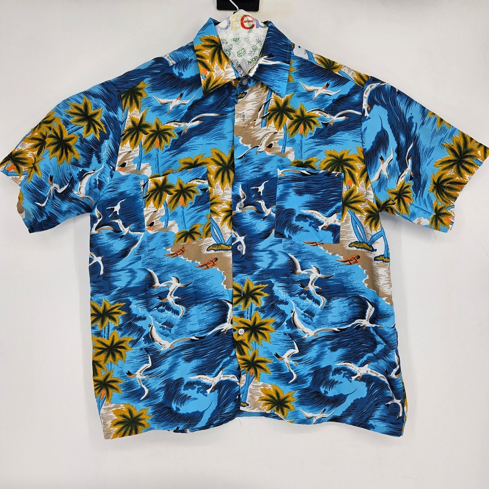 Vintage Van Cort Hawaiian Shirt Mens Large 70s Surfer Aloha‎ All Over Print
